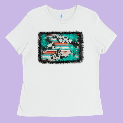 Western Serape Cowhide Turquoise Glitter Ladies Tee Designed By Fadigitalartstudio