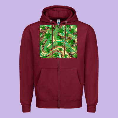 Shamrock Leopard Zipper Hoodie Designed By Ranaportraitstore
