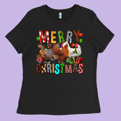 Merry Christmas Chickens Ladies Tee Designed By Fadigitalartstudio