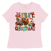 Bubblegum Pink Merry christmas chickens Ladies Tee - FaDigitalArtStudio