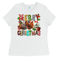 White Merry christmas chickens Ladies Tee - FaDigitalArtStudio