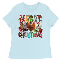 Baby Blue Merry christmas chickens Ladies Tee - FaDigitalArtStudio