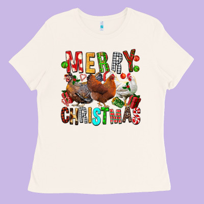 Merry Christmas Chickens Ladies Tee Designed By Fadigitalartstudio