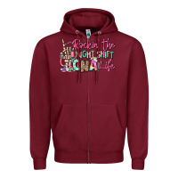 Burgundy rockin the night shift cna life Zipper Hoodie - RanaPortraitStore