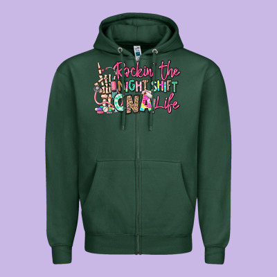 Rockin The Night Shift Cna Life Zipper Hoodie Designed By Ranaportraitstore