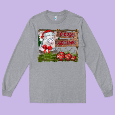 Merry Christmas Pig Long Sleeve Tee Designed By Cowhidedigitalart