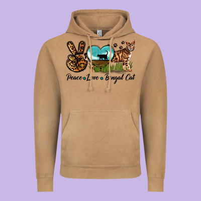 Peace Love Bengal Cat Vintage Hoodie Designed By Lillyallendesigns