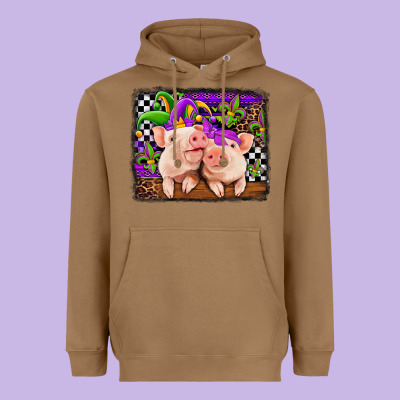 Mardi Gras Western Leopard Pigs Heavyweight Hoodie Designed By Jasminsmagicworld