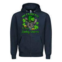Navy st.patricks day my french bulldog is my lucky char Zipper Hoodie - RanaPortraitStore