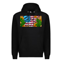 Black usa flag and cactus and sunflowers with leopard and wood license  plat Premium Hoodie - Artiststas