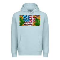 Blue Mist usa flag and cactus and sunflowers with leopard and wood license  plat Premium Hoodie - Artiststas