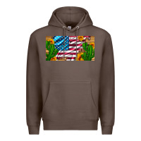 Coffee usa flag and cactus and sunflowers with leopard and wood license  plat Premium Hoodie - Artiststas