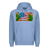 Colony Blue usa flag and cactus and sunflowers with leopard and wood license  plat Premium Hoodie - Artiststas