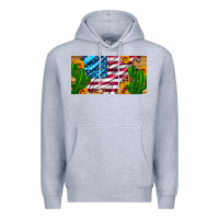 Heather Grey usa flag and cactus and sunflowers with leopard and wood license  plat Premium Hoodie - Artiststas