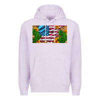 Lilac usa flag and cactus and sunflowers with leopard and wood license  plat Premium Hoodie - Artiststas