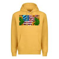 Mustard usa flag and cactus and sunflowers with leopard and wood license  plat Premium Hoodie - Artiststas