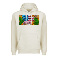 Oatmeal Heather usa flag and cactus and sunflowers with leopard and wood license  plat Premium Hoodie - Artiststas