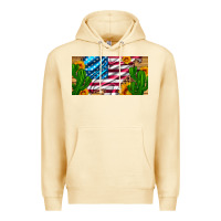 Pina Colada usa flag and cactus and sunflowers with leopard and wood license  plat Premium Hoodie - Artiststas