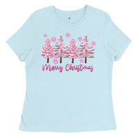 Baby Blue Merry Christmas Trees Ladies Tee - FaDigitalArtStudio