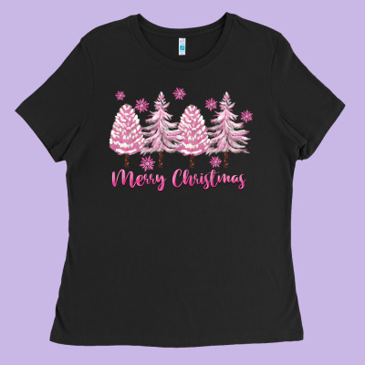 Merry Christmas Trees Ladies Tee Designed By Fadigitalartstudio