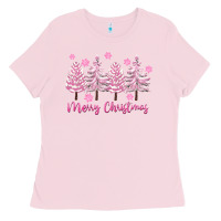 Bubblegum Pink Merry Christmas Trees Ladies Tee - FaDigitalArtStudio