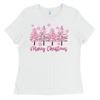 White Merry Christmas Trees Ladies Tee - FaDigitalArtStudio
