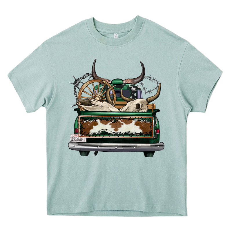 Cowhide And Hunter Truck Olivia Heavy Core Tee by OliviaCreatesArt | Teevron