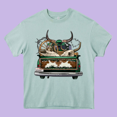 Cowhide And Hunter Truck Olivia Heavy Core Tee Designed By Oliviacreatesart