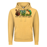Vintage Mustard Peace Love Chameleon Lizard Vintage Hoodie - LillyAllenDesigns