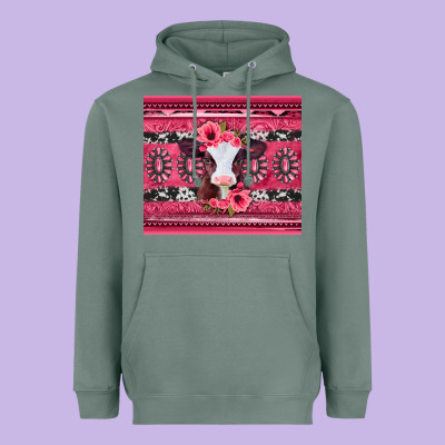 Pink Gemstone Baby Calf Western Valentines Day Heavyweight Hoodie Designed By Jasminsmagicworld