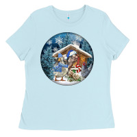 Baby Blue Winter Farm Animals Ladies Tee - FaDigitalArtStudio