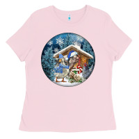 Bubblegum Pink Winter Farm Animals Ladies Tee - FaDigitalArtStudio