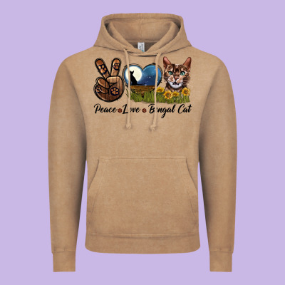 Peace Love Bengal Cat Head Vintage Hoodie Designed By Lillyallendesigns