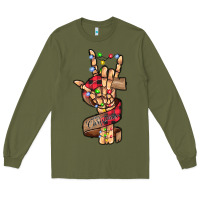 Army Green merry christmas skeleton hand Long Sleeve Tee - CowhideDigitalArt