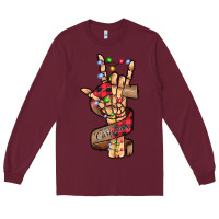 Burgundy merry christmas skeleton hand Long Sleeve Tee - CowhideDigitalArt