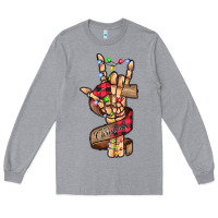 Heather Grey merry christmas skeleton hand Long Sleeve Tee - CowhideDigitalArt