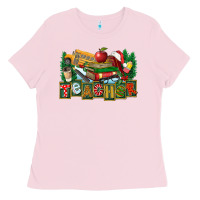 Bubblegum Pink Christmas Teacher Ladies Tee - FaDigitalArtStudio