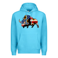 Ocean Blue american flag bison Premium Hoodie - Jasminsmagicworld