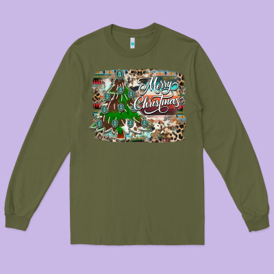 Merry Christmas Tree Western Long Sleeve Tee Designed By Cowhidedigitalart