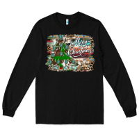 Black merry Christmas tree western Long Sleeve Tee - CowhideDigitalArt