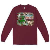 Burgundy merry Christmas tree western Long Sleeve Tee - CowhideDigitalArt