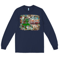 Navy merry Christmas tree western Long Sleeve Tee - CowhideDigitalArt
