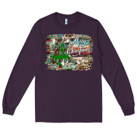 Plum merry Christmas tree western Long Sleeve Tee - CowhideDigitalArt