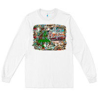 White merry Christmas tree western Long Sleeve Tee - CowhideDigitalArt