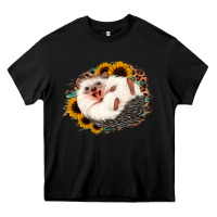 Black happy hedgehog sunflower leopard Heavy Core Tee - Jasminsmagicworld