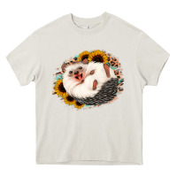 Cream happy hedgehog sunflower leopard Heavy Core Tee - Jasminsmagicworld
