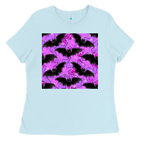 Baby Blue halloween bat and stars seamless pattern Ladies Tee - BundleAndBundleShop