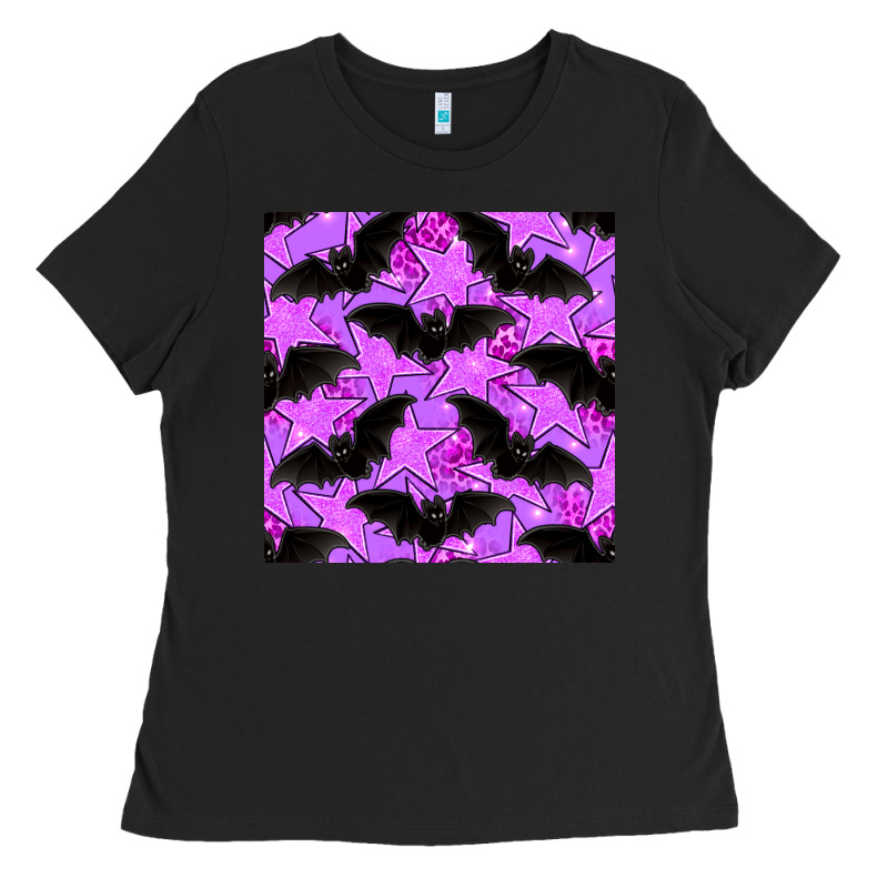 Halloween Bat And Stars Seamless Pattern Ladies Tee by BundleAndBundleShop | Teevron