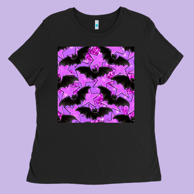 Halloween Bat And Stars Seamless Pattern Ladies Tee Designed By Bundleandbundleshop