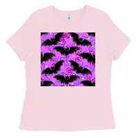 Bubblegum Pink halloween bat and stars seamless pattern Ladies Tee - BundleAndBundleShop
